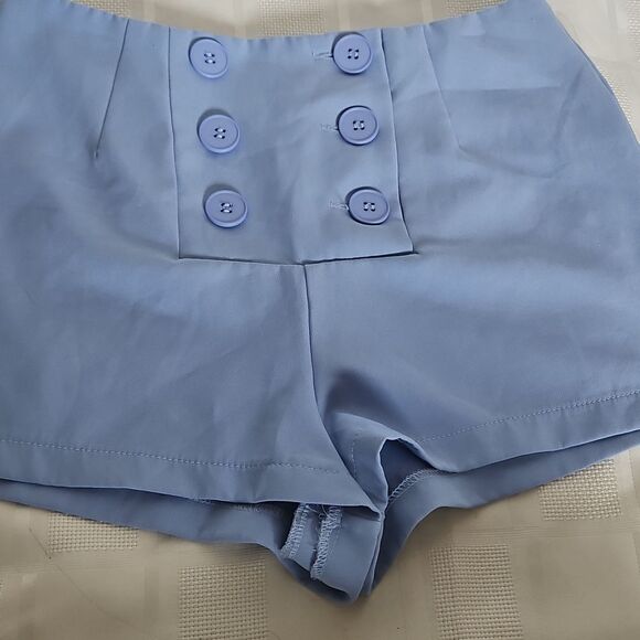 Women's Blue Buttoned Shorts - Picture 14 of 16